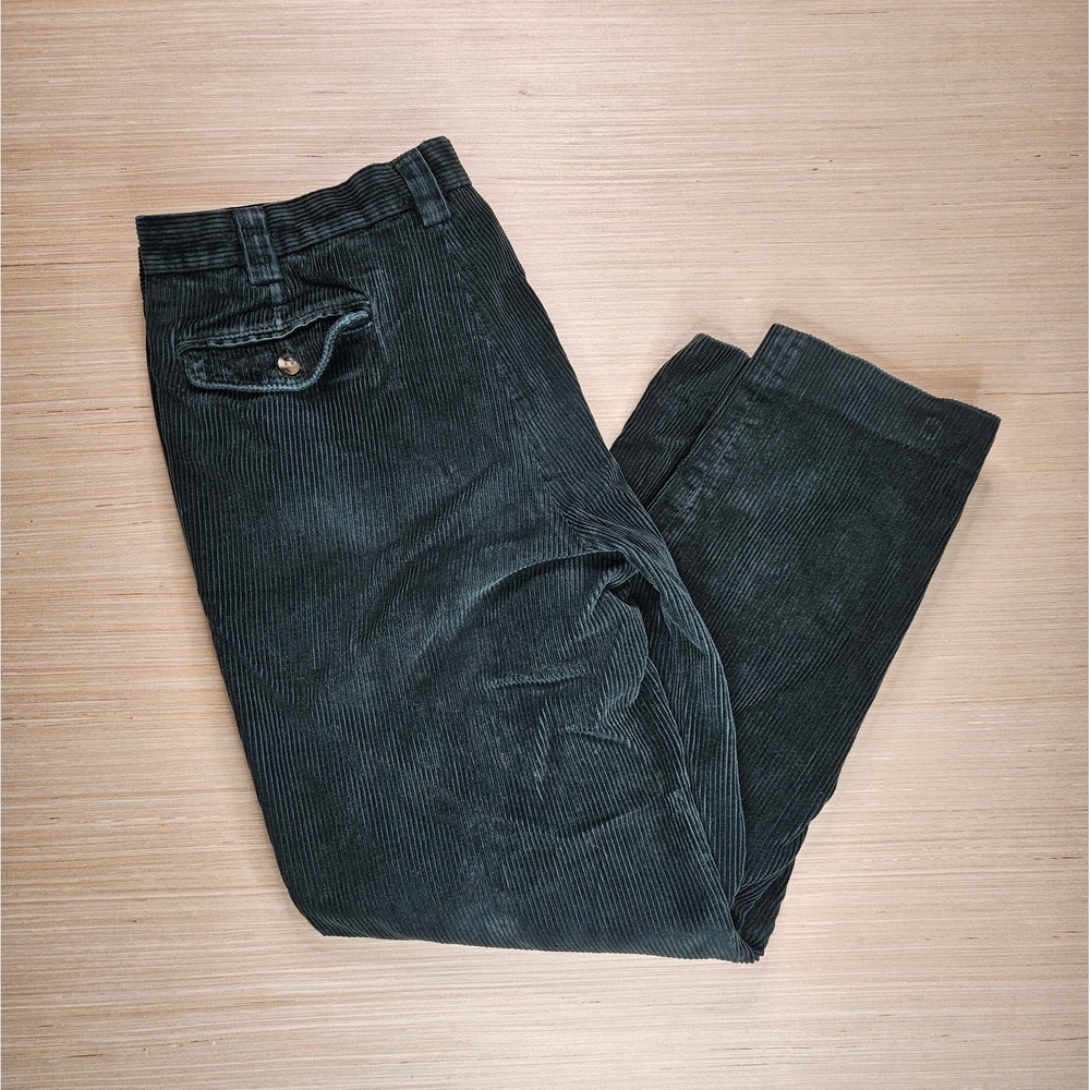 LL Bean Corduroy Pants Mens 38x29.5 Green Classic Fit Pleated Cotton Casual